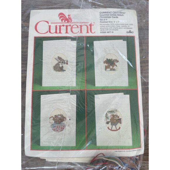 Vintage Current Critters Mouse Cross Stich Kit Christmas Cards NOS - Picture 8 of 8